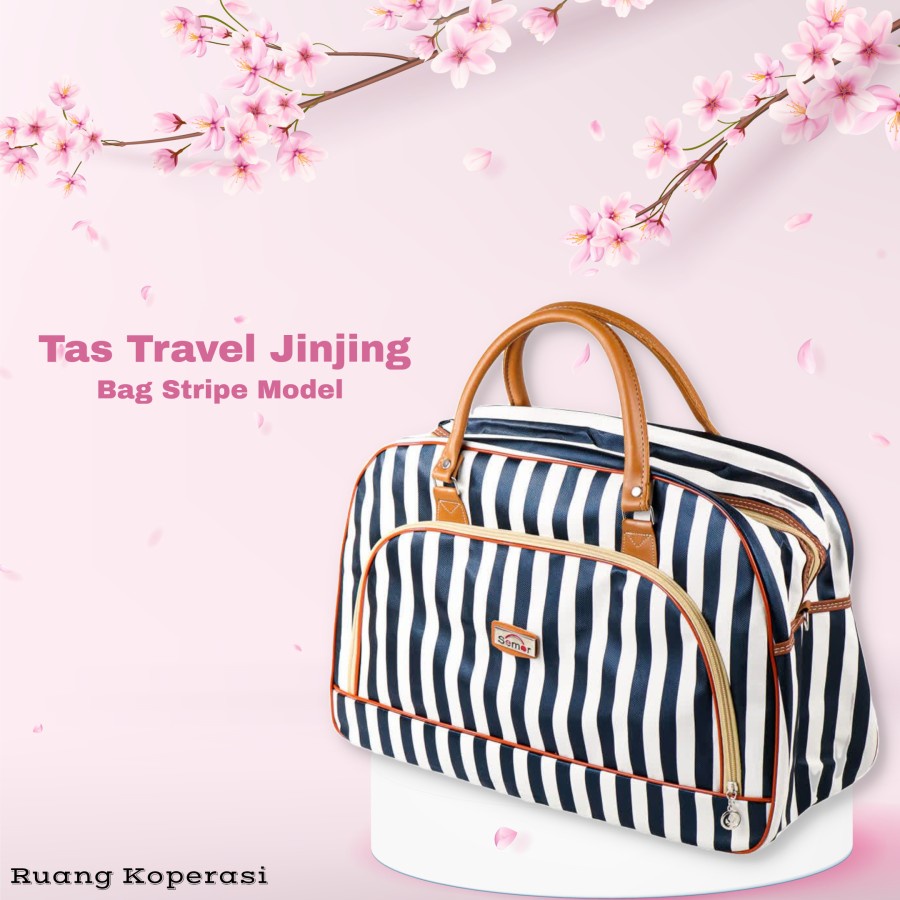 Semor Tas Travel Jinjing PU Leather Duffle Bag Stripe Model