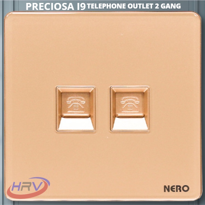 PRECIOSA I9PH2-Gold Stop Kontak 2 Gang Outlet Telephone NERO