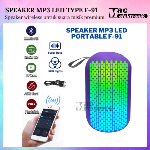 Speaker PORTABLE BT LED SUPER BASS TYPE F-91/ SPEAKER FULL BASS MINI BT PORTABLE MURAH