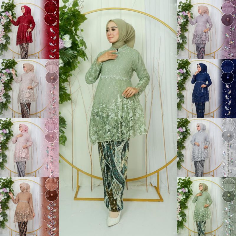 SETELAN KEBAYA TUNIK KAMILA /KEBAYA MODERN TULLE BORDIR MURIAR MIX PAYET BORDIR // BAJU WISUDA /TUNI