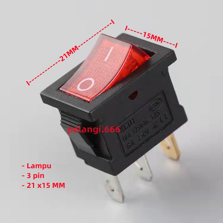 Saklar Lampu 21*15mm 3 Pin/Kaki Saklar/Rocker Switch Lampu On/Off