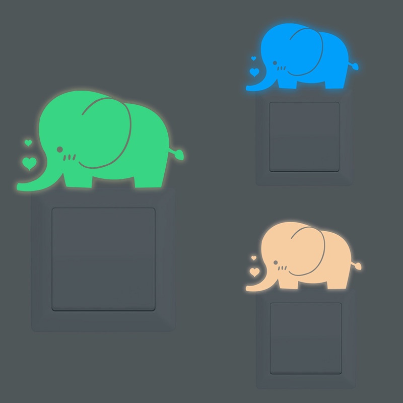 Gajah Kecil Yang Lucu Tri-color Luminous Switch Sticker/Stiker Dinding Pencahayaan Malam/Tempelan Kartun/Kamar Anak, Ruang Tamu, Dekorasi Kamar Tidur, Stiker