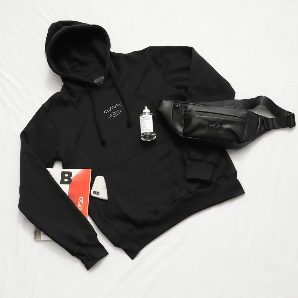 Harga Spesial CULTURE BASIC | HOODIE BLACK BUNDLING (HOODIE + WAISTBAG + DOMPET)