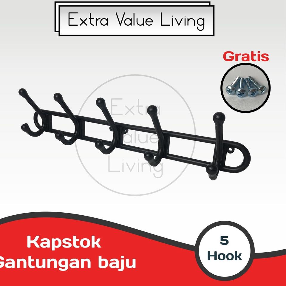 ORIGINAL% VIENTO Kapstok Plastik 5 hook Gantungan Baju Wall Hanger Hitam