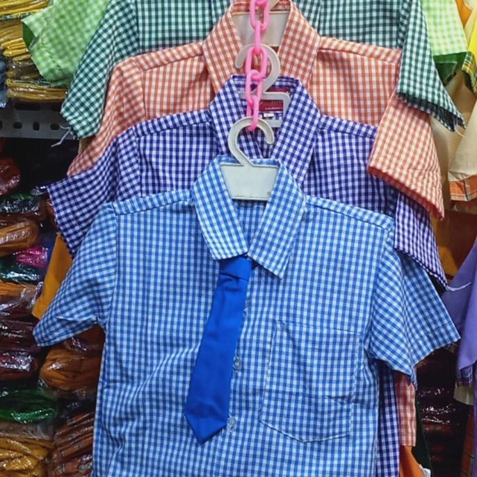 setelan baju kotak anak sekolah paud TK, seragam paud dan tk