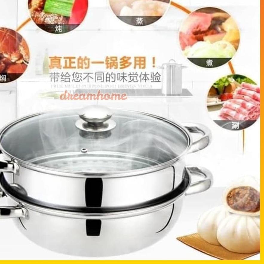 ☟ Panci set / panci kukus Steamer Stainless 2 Tingkat Kukusan Stainless Steel WD ➱