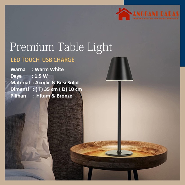 Lampu Meja Bar Cafe Meja Tidur LED Premium Table Lamp Metal Warna Bronze dan Hitam