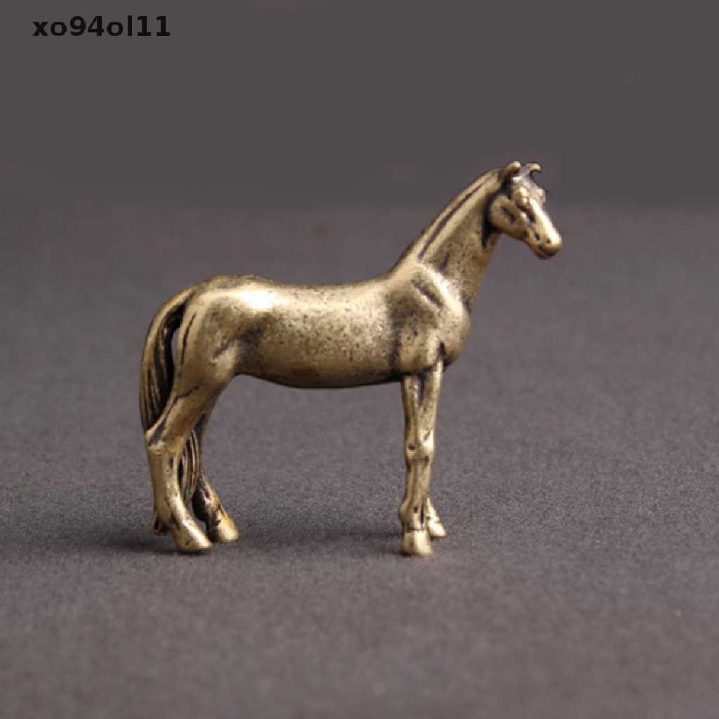 Xo Patung Kuda Ekor Panjang Antik Kuningan Padat Miniatur Ornamen Feng Shui Tembaga Zodiak Hewan Mini Dekorasi Desktop Kerajinan OL