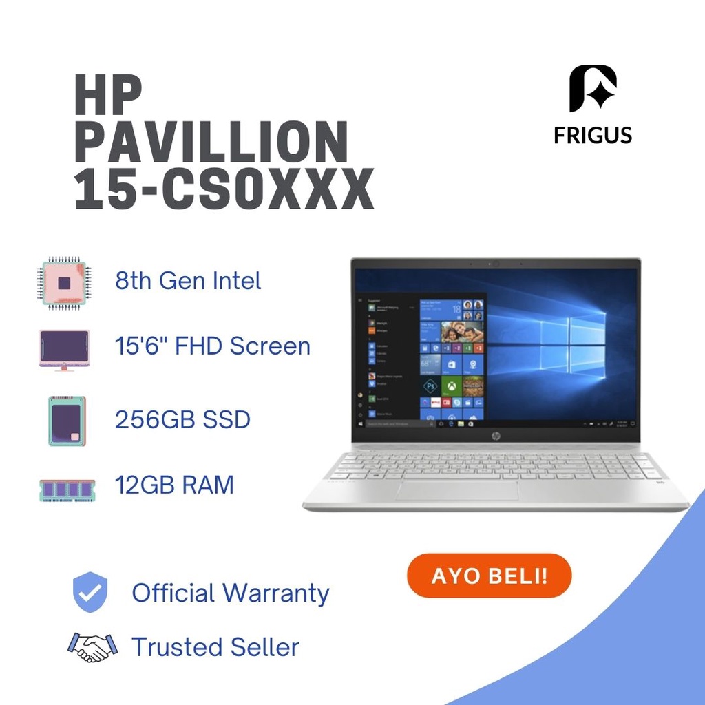 Pavilion 15 Core i5 Gen 8 RAM 12 GB SSD 256 GB Laptop Dual VGA Desain Grafis Editting Video Slim