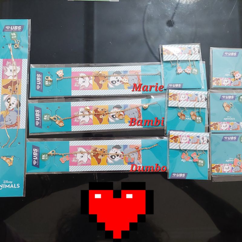 Kalung, gelang, anting, liontin anak Marie, Bambi, Dumbo Disney UBS kadar 8K 375 dan 9K 420