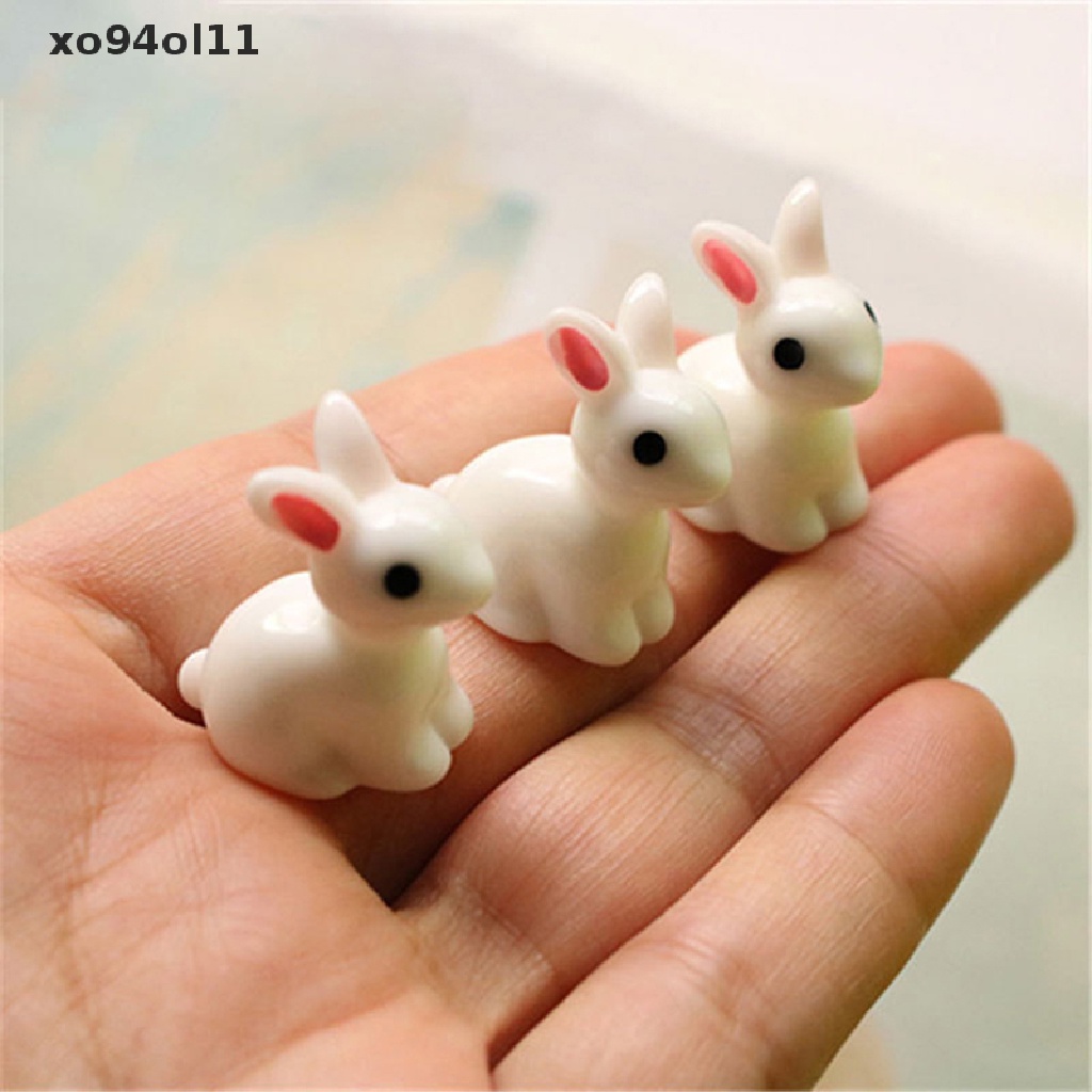 Xo 10PCS Lucu Mini Resin Bunnies Miniatur Angka 3D Kelinci Putih Kecil Ornamen OL