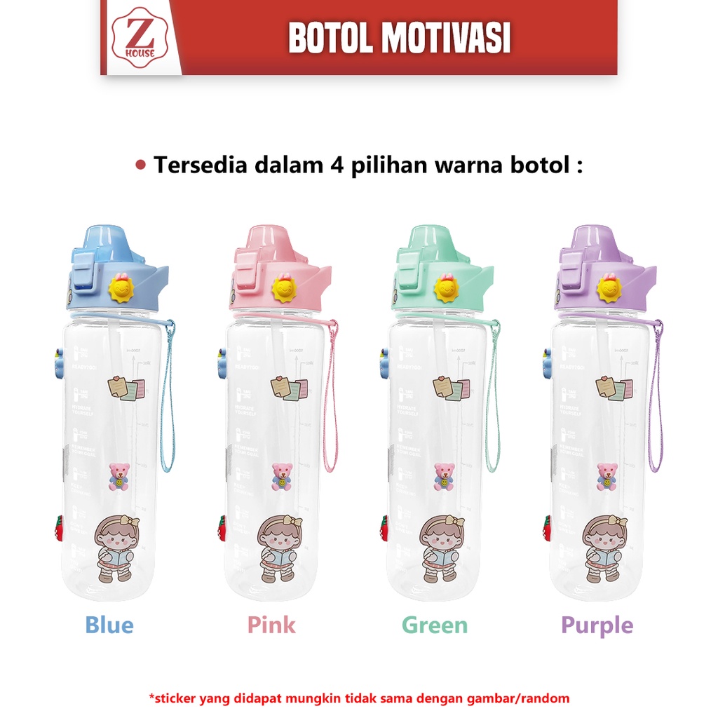 Botol Minum Gradasi 1000ml GRATIS Stiker 2D+3D Botol Motivasi Beruang Anak Gradasi Sedotan Botol Minum Anak Sekolah 1LITER Tempat Minum Anak