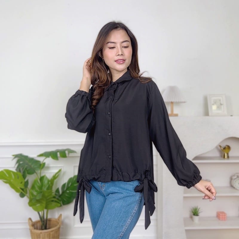 Lisbon Wrink Ribbon Kemeja Kerut Serut Bawah || Atasan Wanita Korean Style