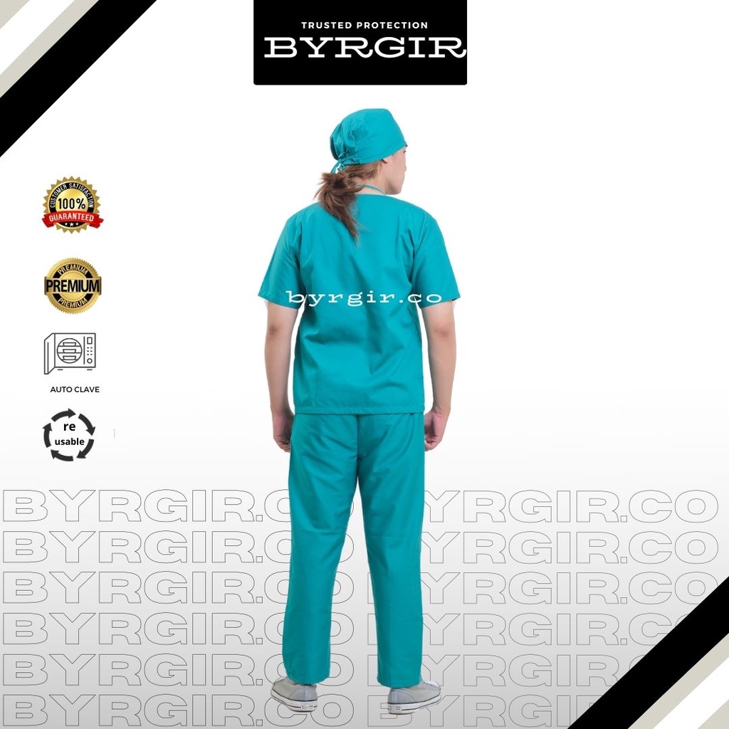 BYRGIR Baju Dokter Perawat OKA Lengan Pendek Bahan American Drill APD Sragam Rumah Sakit