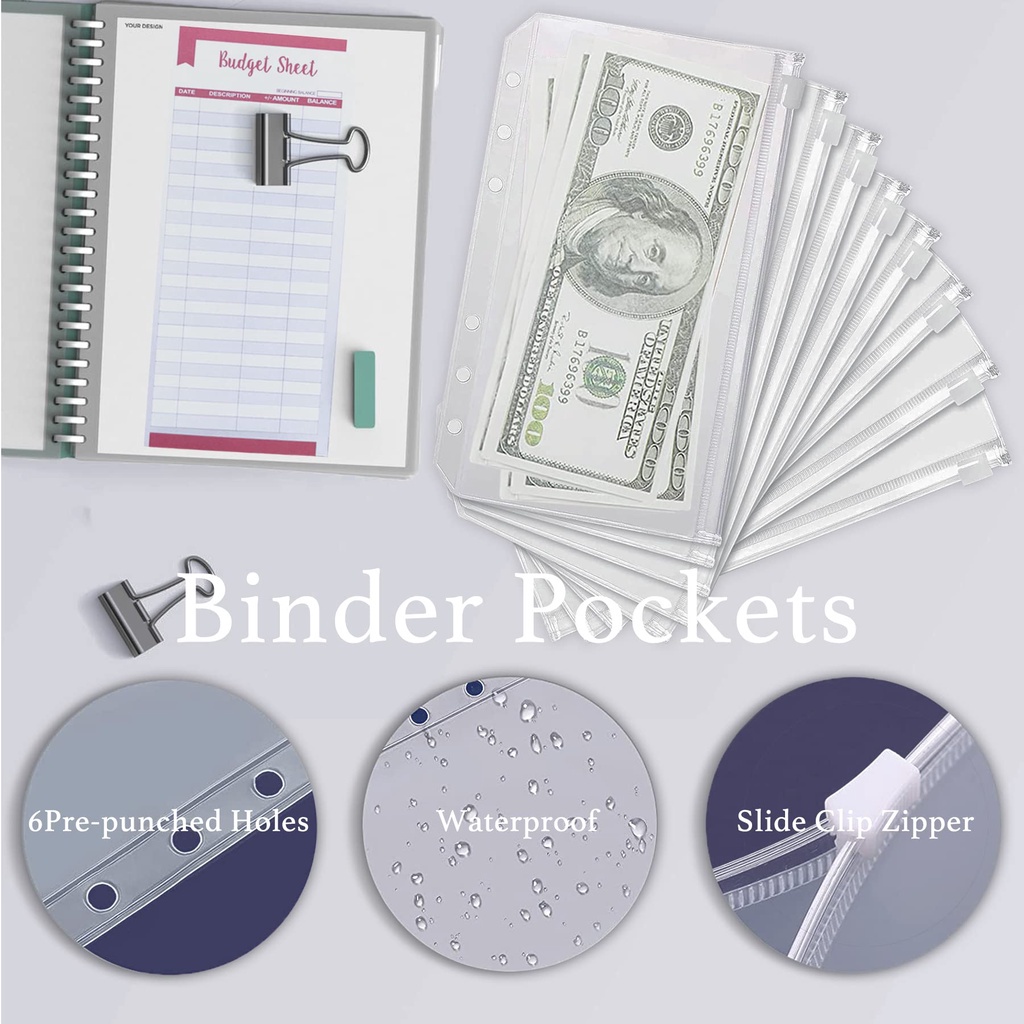 A6 Ins Shinny Binder Notebook Dengan Tas Ritsleting Bahan PU Kulit Uang Daun Longgar Pengatur Anggaran Akun Tangan Perencana Harian Notebook Perlengkapan Kantor Alat Tulis