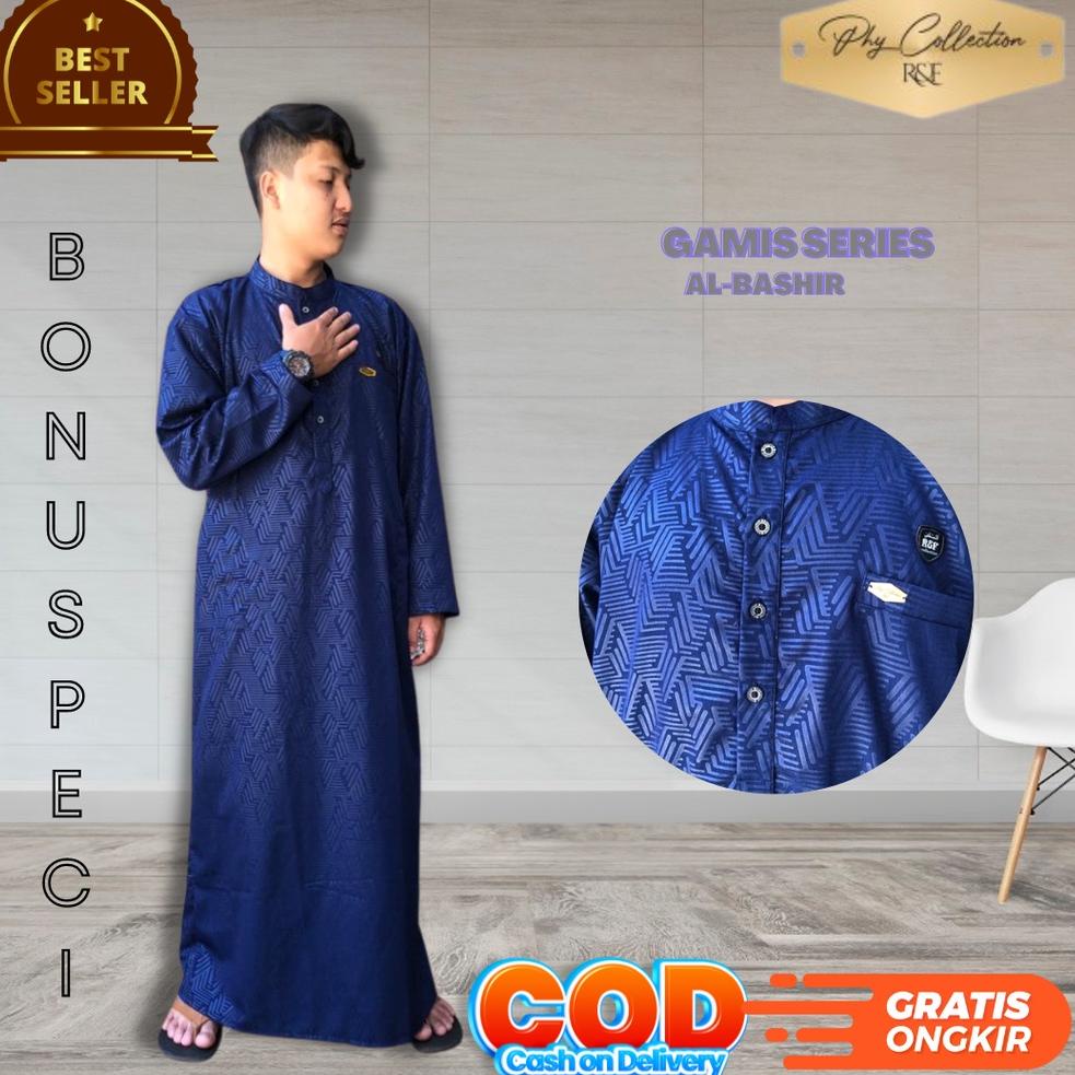 [ART. 603489] Baju Jubah Gamis Pria Laki Laki Dewasa Cowok Remaja Model Haromain Motif Embos Lengan 