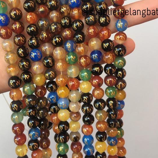 ✴ 8mm multicolour om mani padme hum tibet renceng batu alam onyx buddha bahan gelang kalung doa viha