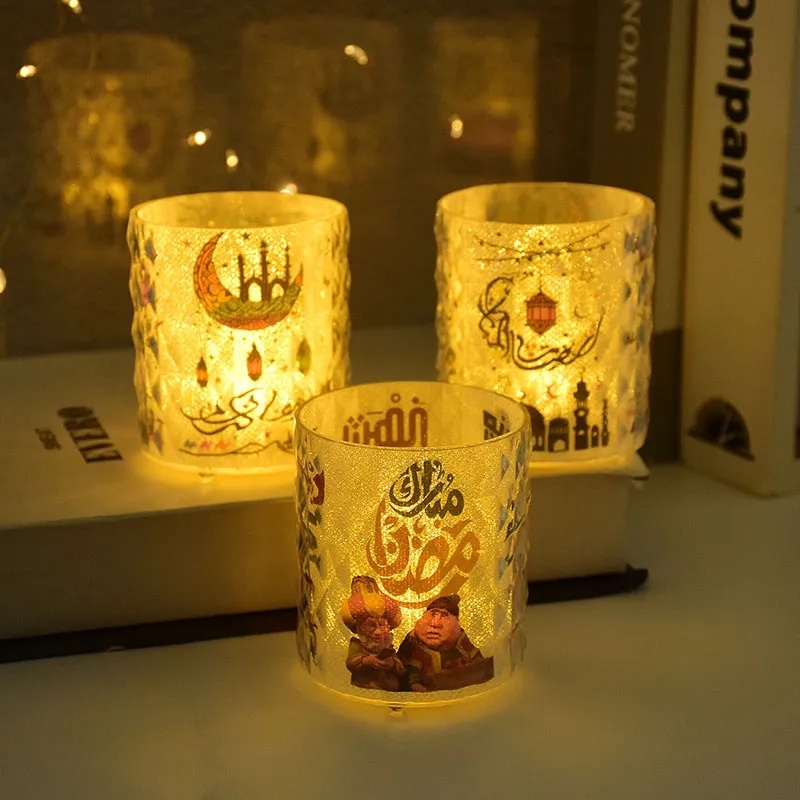 Creative Eid Series LED Cartoon Electronic Candle Light/Lampu Tidur Silinder Berongga Tenaga Baterai/Lampu Hias Pesta Ramadhan Rumah