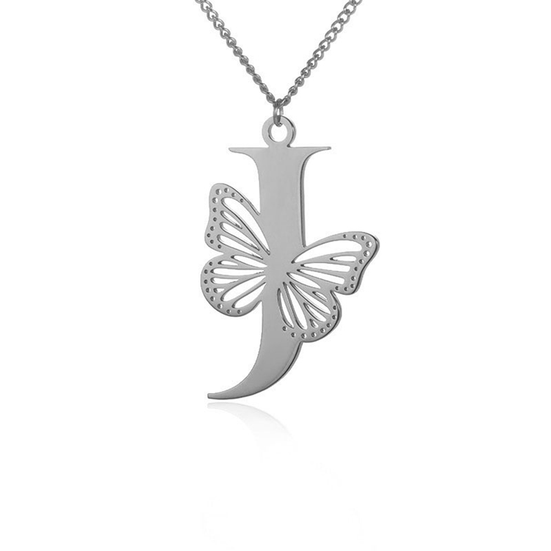 Dainty Kalung Huruf Kupu-Kupu Besar Untuk Wanita Gadis Perhiasan Rantai Stainless Steel Kalung Liontin Inisial