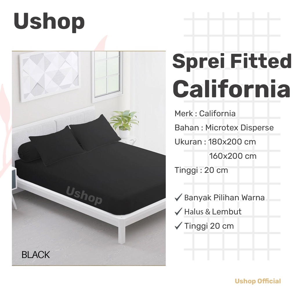 CALIFORNIA POLOS Sprei Ukuran 180X200 / 160X200 Tinggi 20 Cm - biru hijau hitam kuning pink merah go