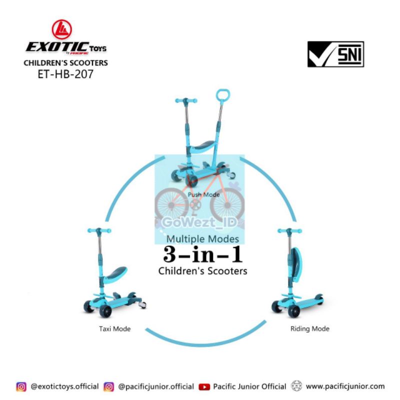 Scooter Skuter Otoped Anak Exotic HB 207 Bangku Duduk Lipat Musik (3 in 1) | High Quality