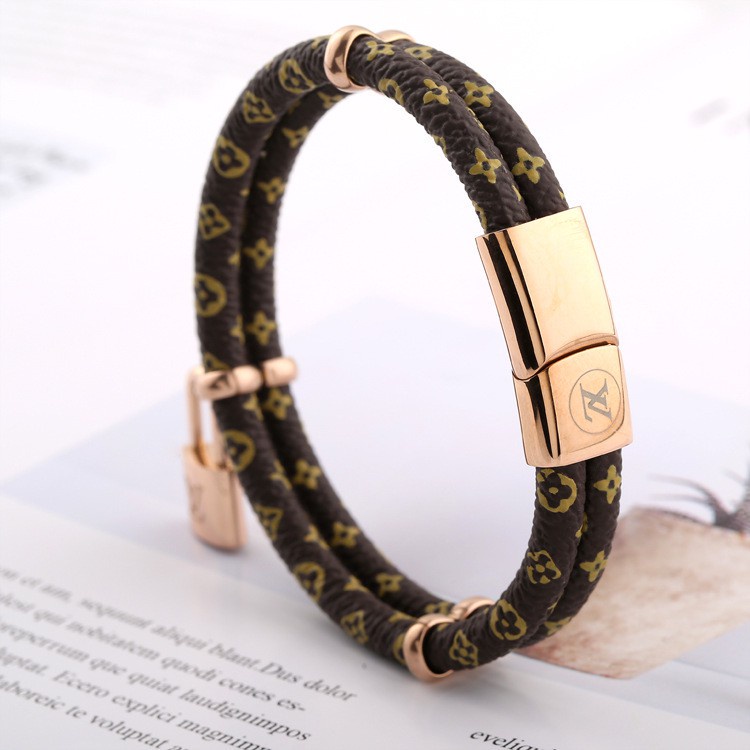 Louis Vuitton Gelang Tali Kulit Dengan Kunci Bahan Titanium Steel Gaya Klasik Untuk Hadiah