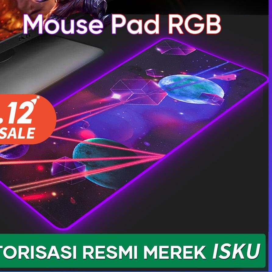❀ ISKU Mouse Pad Gaming LED RGB XL/Desk Mat Anti Slip high precision ukuran besar/Alas keyboard ♙