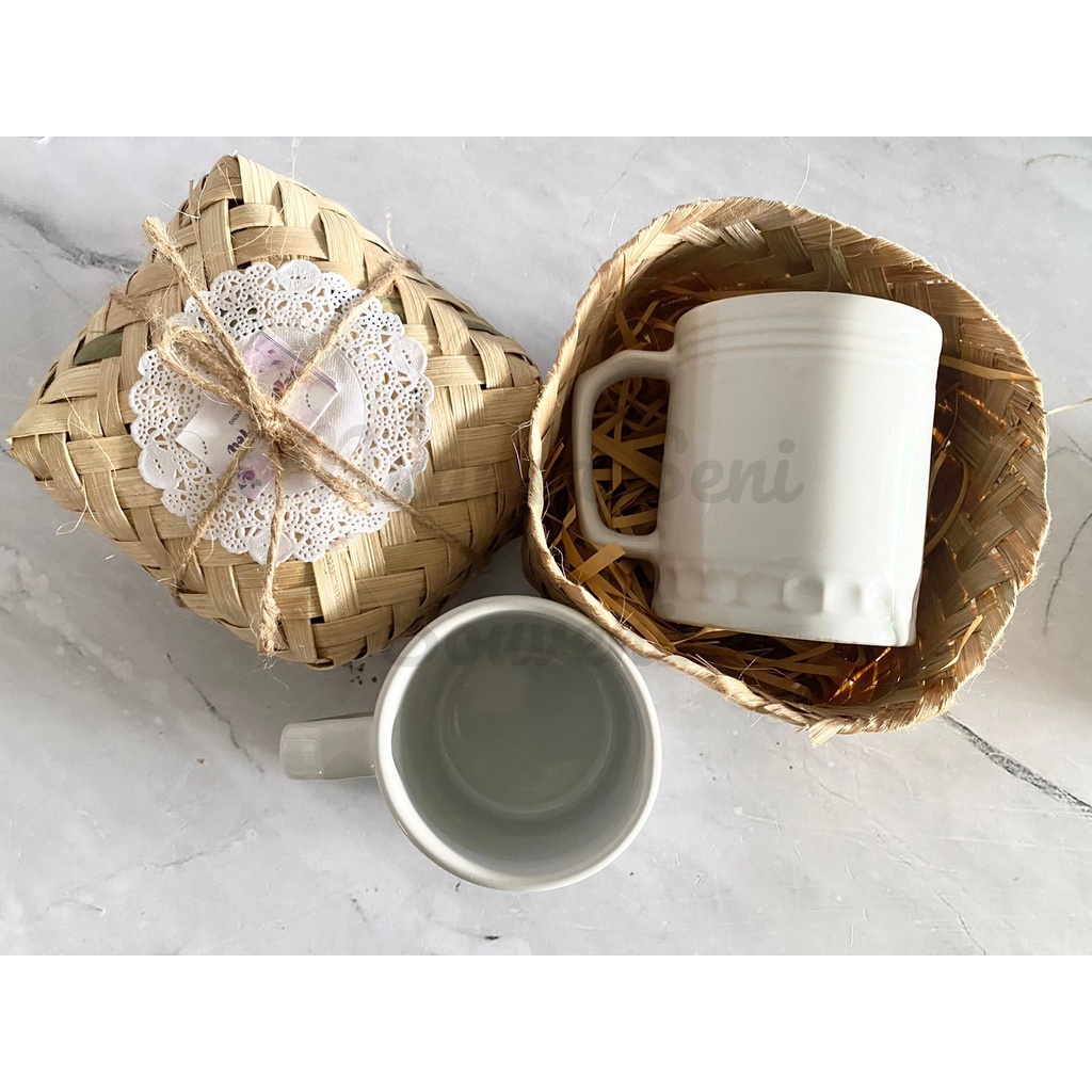 Souvenir Gelas Mug Keramik Gagang Warna Putih Gelas Cangkir Kopi Stoneware Non Coating Polos