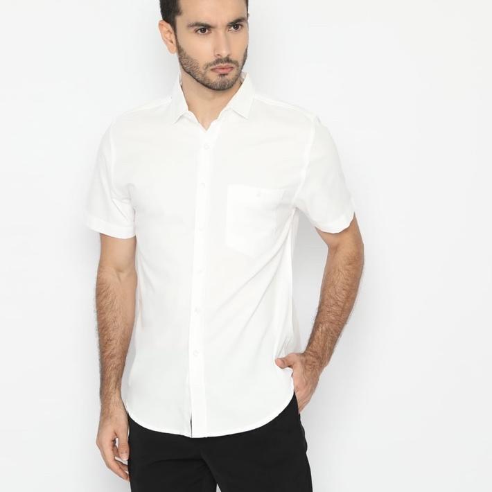 ❋ Code Male - Brave Kemeja Pria Pendek Putih Basic Slimfit ♜