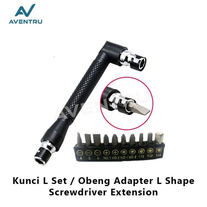 Kepala Soket Obeng L Shaped Adapter Siku Sudut Twin Kunci Screwdriver