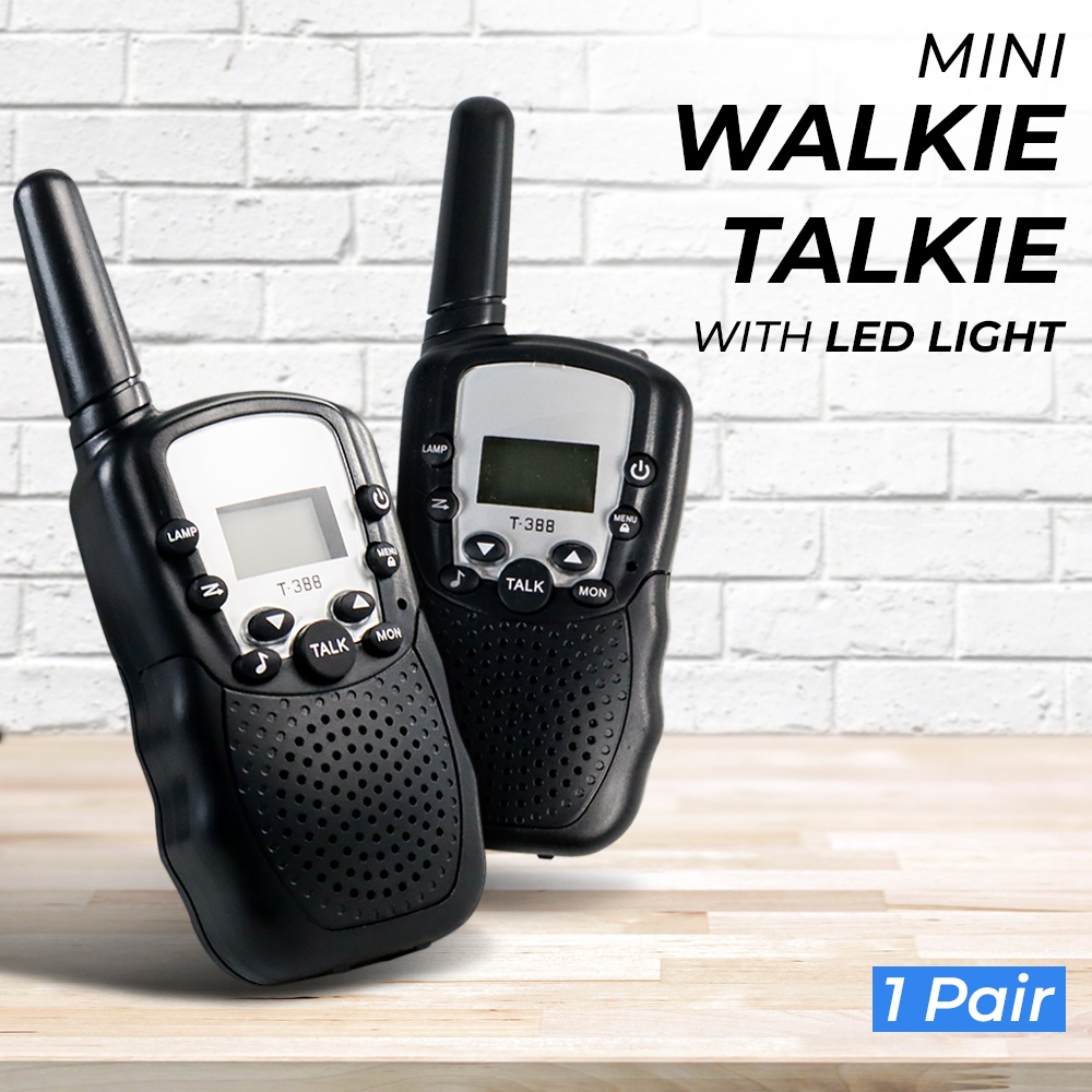 Mini Pairs Walkie Talkie OMTH2FBK with LED Light 1 Pairs - T-388 - Black