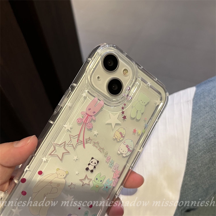 IPHONE Airbag Shockproof Clear Soft Silicon Case Kompatibel Untuk Iphone11 7 8 6 6s Plus 11 13 14 12 Pro MAX XR X XS MAX SE 2020 Ins Graffiti Kartun Lucu Lovely Star Bear TPU Penutup Belakang