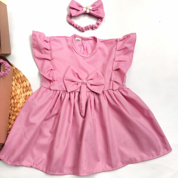 MURAH-Baju Bayi Dress Anak Perempuan Set Bandana Lucu 6 12 Bulan Katun - Lilac 3.1.23