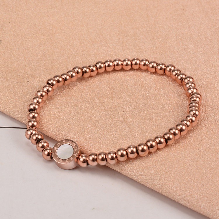 Gelang Manik-Manik Digital Bentuk Bulat |  Band Bahan Titanium Steel 18k Warna Rose Gold | Perhiasan Bahan Stainless Steel