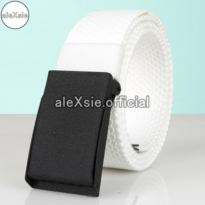 Sabuk Ikat Pinggang Pria Kanvas Sabuk Pria jepit model polos - Putih, 120cm (X2J7)