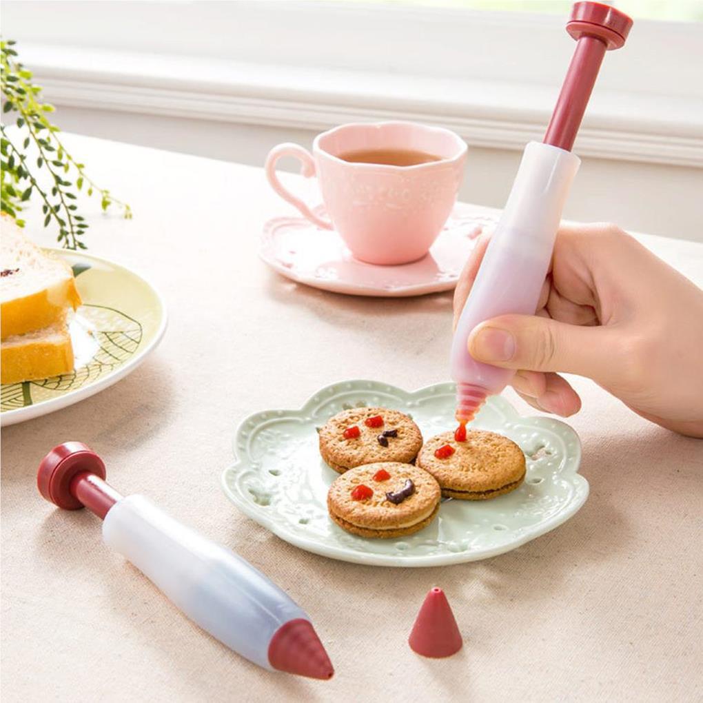 2buah Pena Tulisan Kue Silikon Portable Reusable Washable Handheld Dessert Plate Tray Dekorasi Alat Pensil