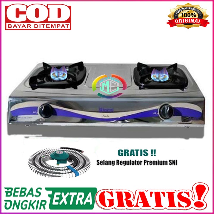 PAKET Kompor Gas 2 Tungku Rinnai RI-522E FREE SELANG REGULATOR SUPER HEMAT SNI