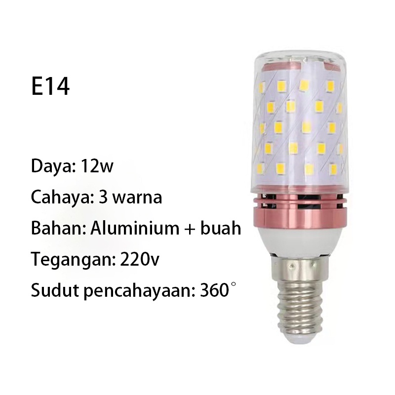 Bohlam E14 E27 3 Warna 12W Bola lampu tahan lama berkualitas tinggi