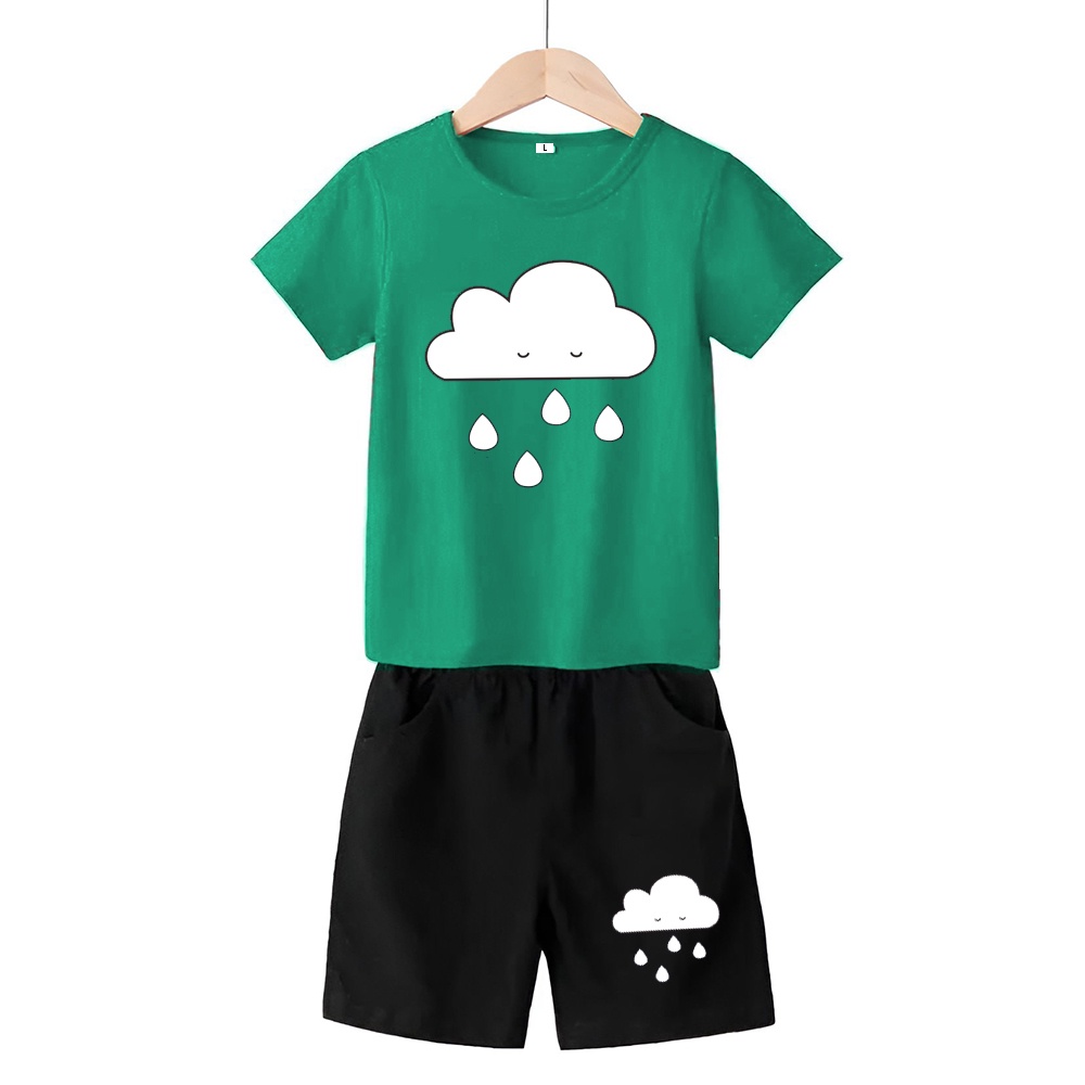 Baju Stelan 3/4 Anak Cowok  Cloud Awan Cewek  Usia 1 - 4 Tahun Celana Pendek Harian