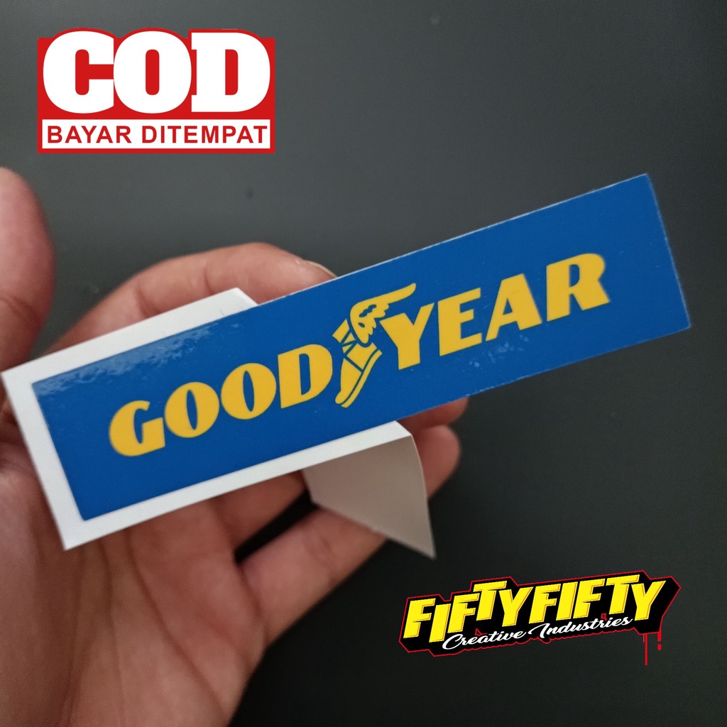 Stiker Print Cut GOOD YEAR Stiker Printing Laminasi Glossy Stiker Motor Mobil Helm Sudah Membentuk Pola Desain