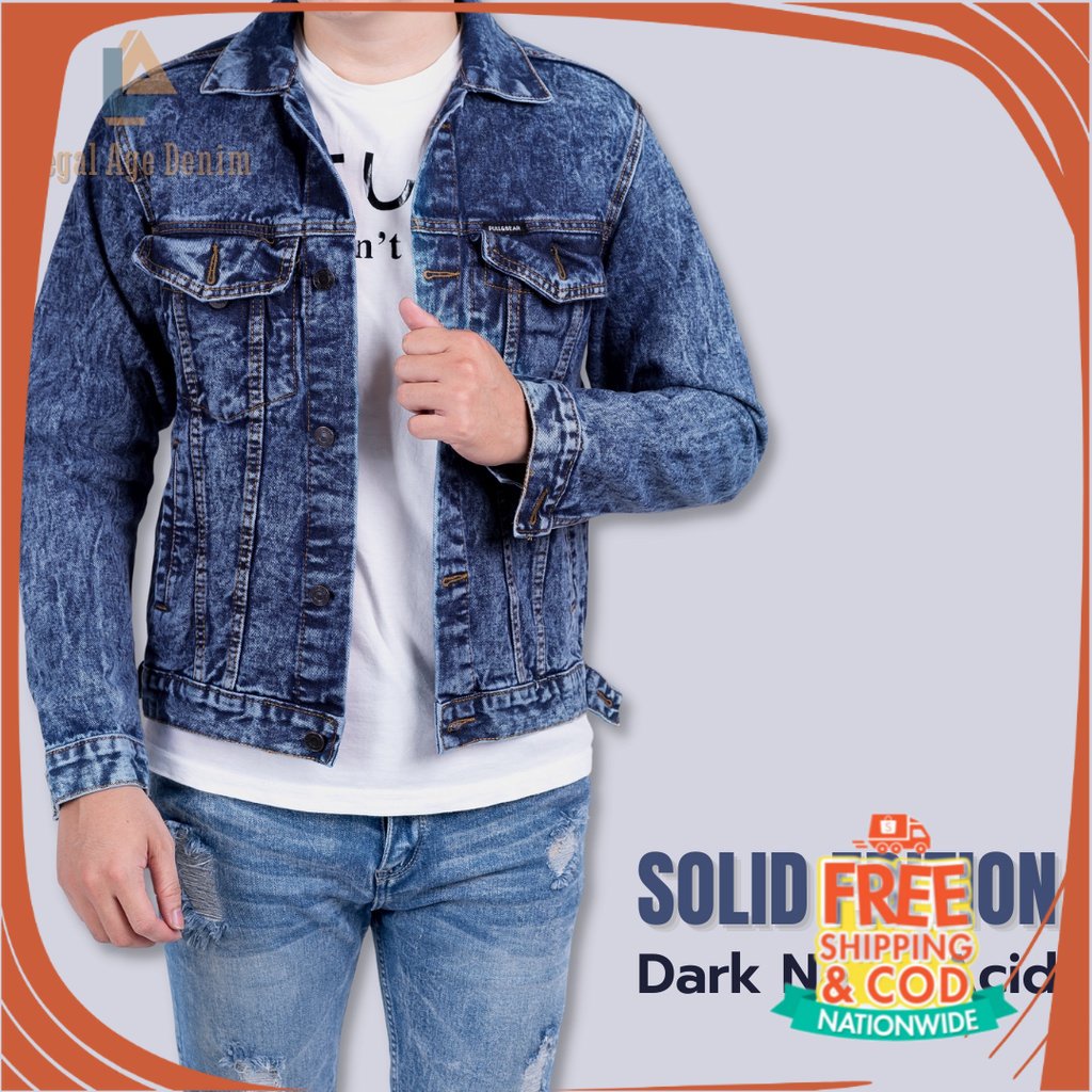 JAKET JEANS NEW BREND DENIM UNISEX/ Legal Age JD-005 Slimfit Denim Jacket Dark Blue Acid - Jaket Den