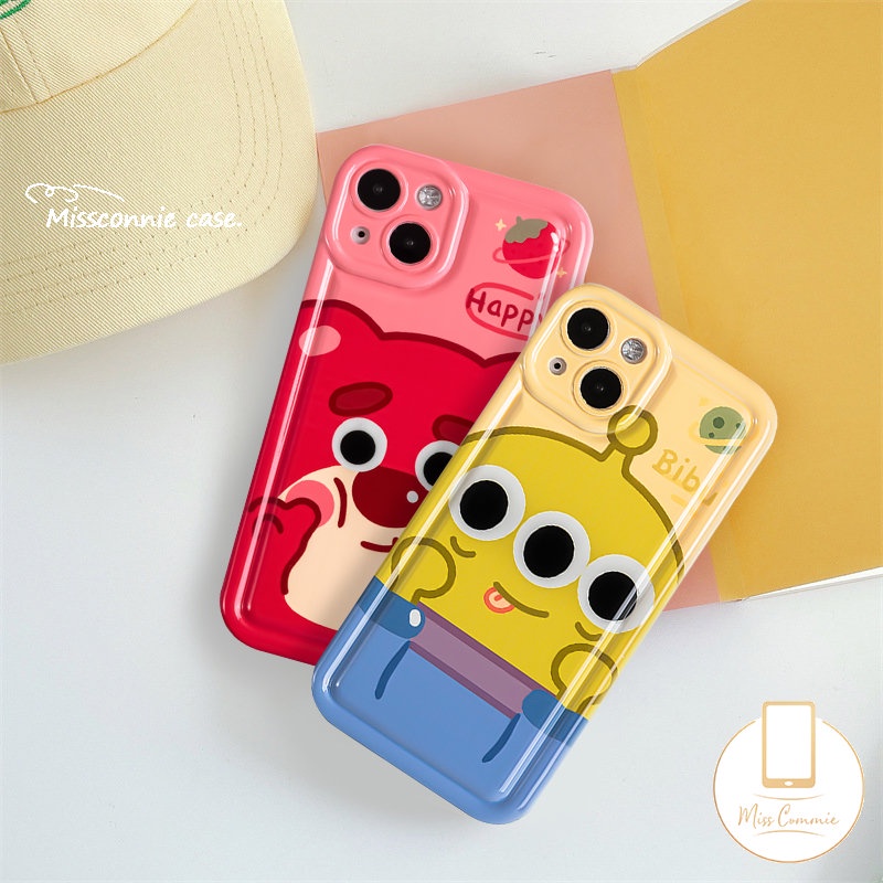 Cute Strawberry Bear Manyo Couples Phone Case Kompatibel Untuk IPhone 7Plus XR 11 12 13 14 Pro MAX 6 6S Plus 8Plus X XS MAX Kartun Alien Toy Story Shockproof Airbag Soft TPU Cover