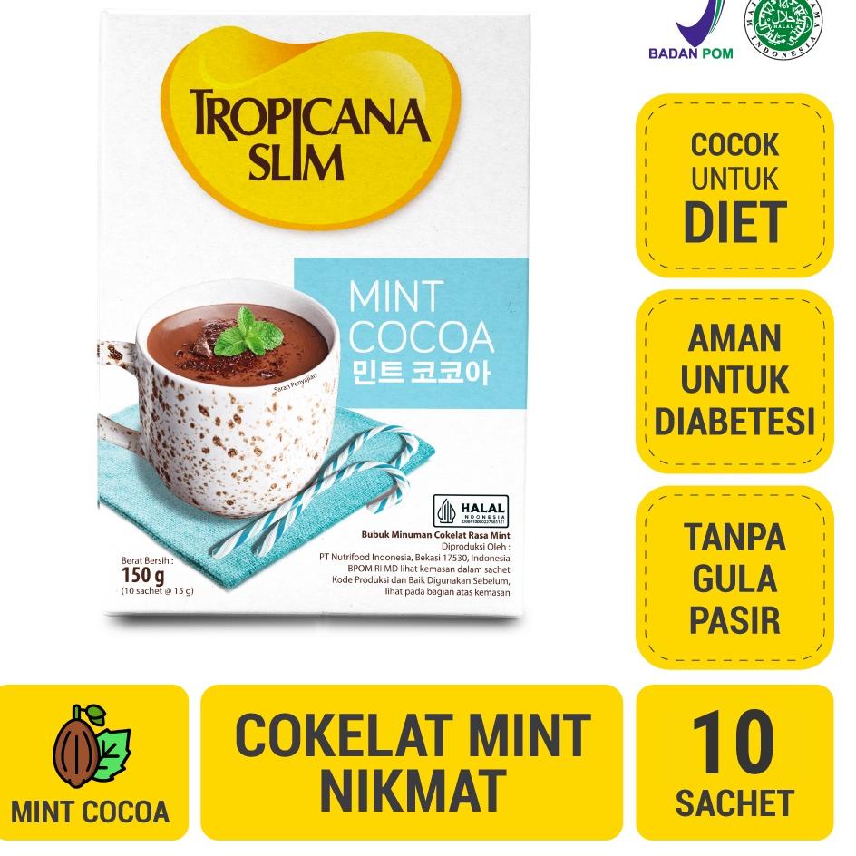 

♩ Tropicana Slim Mint Cocoa 10 Sachet - Minuman Cokelat Mint Nikmat Tanpa Gula Pasir ☁