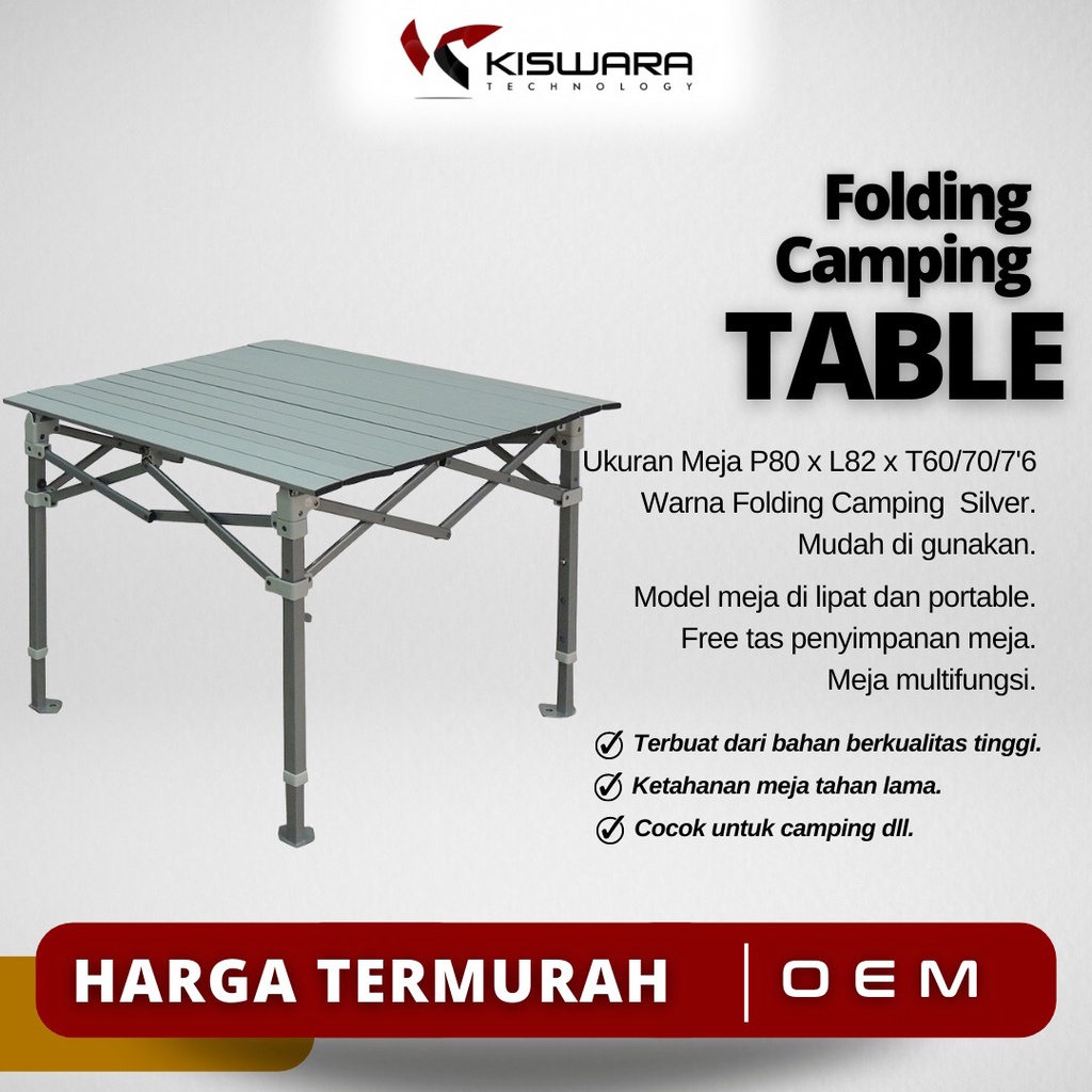 Portable Folding Camping Table P80 x L82 x T60/70/76 [Silver] [ Height adjustable]