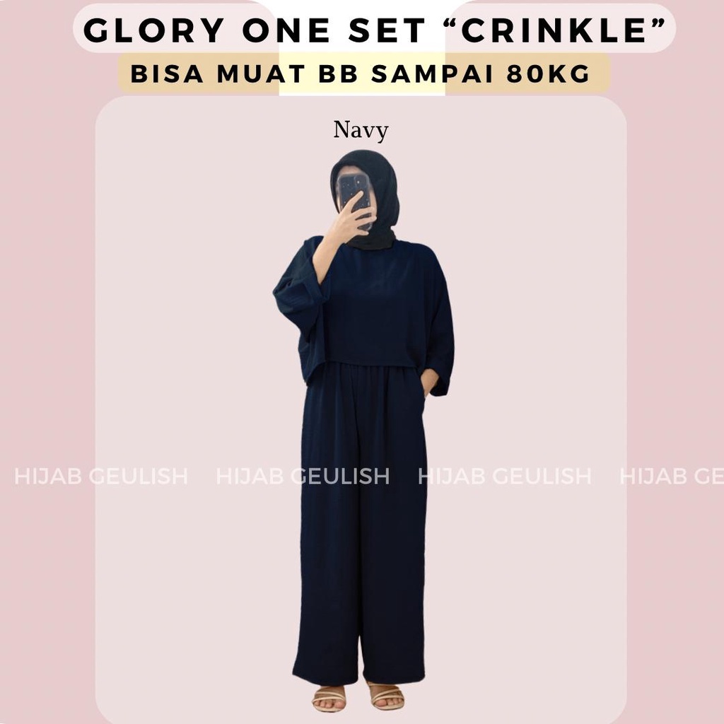 Glory one set crop top Crinkle / setelan wanita crinkle murah