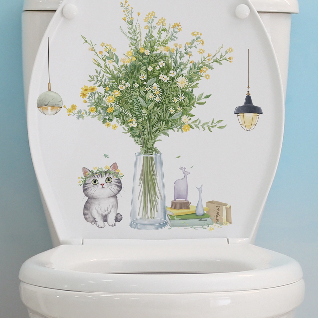 Kucing Lucu Segar Dekorasi Stiker Toilet Kamar Mandi Toilet Cover Tahan Air Removable Wall Sticker