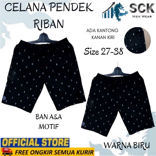 Celana Pendek Pria A&amp;A MOTIF Pinggang Karet Rip Pinggang Karet size 27-32 33-38 - sckmenwear GROSIR