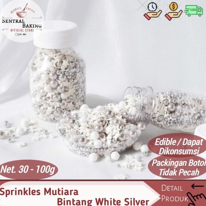 

Sprinkle Kue Mutiara Bintang White Silver / Springkel Pearl Springkle