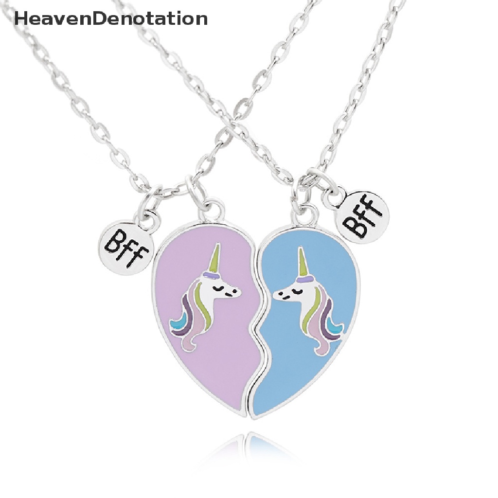 [HeavenDenotation] Best Friends Necklace Patah 2pcs Unicorn Love Jahitan Kalung Persahabatan HDV