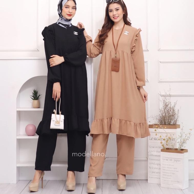 VIRAL ONE SET CRINKLE SETCEL LONG TUNIK JUMBO BUSUI SLETING DEPAN NIKEN FREE BROS GROSIR PGMTA MURAH